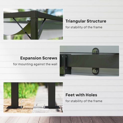 Outsunny 3 x 3(m) Outdoor Lean To Pergola Retractable Canopy Wall Mounted Gazebo Patio Shelter Sun Shade, Cream White