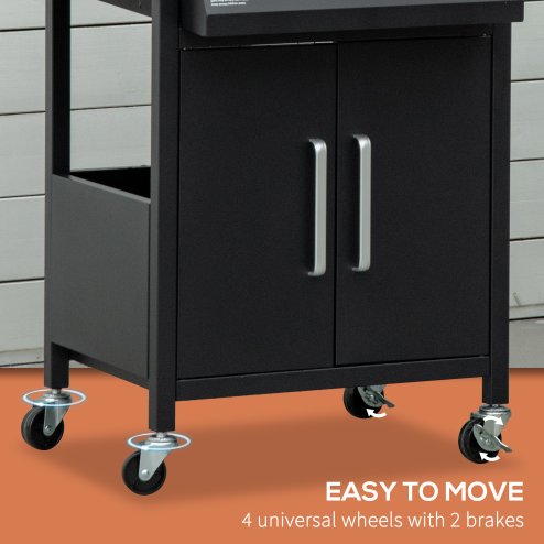 Outsunny 3 Burner Gas BBQ, Outdoor Grill, Portable Barbecue Trolley with Warming Rack, Side Shelves, Storage Cabinet, Thermometer, Carbon Steel, Black