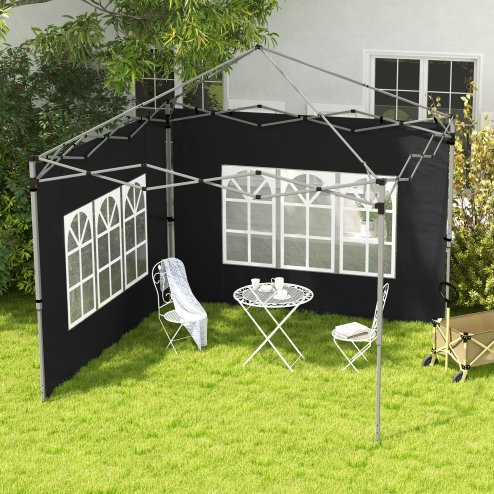 Outsunny Gazebo Side Panels with Window for 3x3(m) or 3x4m Pop Up Gazebo, 2 Pack Sides Replacement, Black