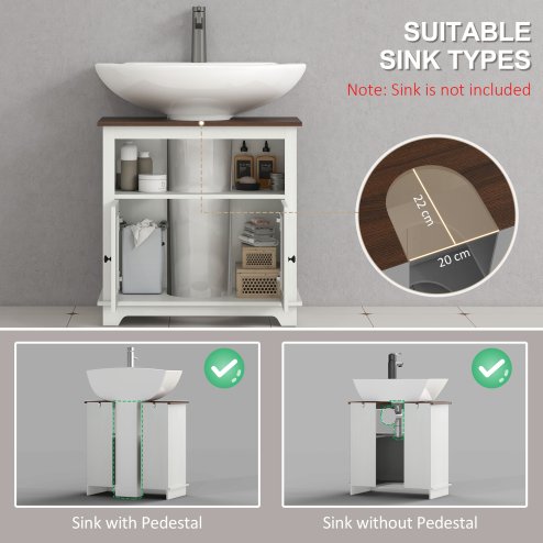 kleankin Bathroom Sink Cabinet, Under Sink Storage Cabinet with Double Doors and Shelves, White