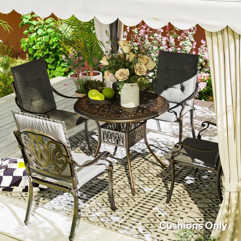 Outsunny Set of 4 Garden Chair Cushions with Backs, 108L x 50W x 5H cm Outdoor Seat Cushions Outdoor Seat Pads with Backrest, Tufted Back, Ties Dining Chair, Light Grey