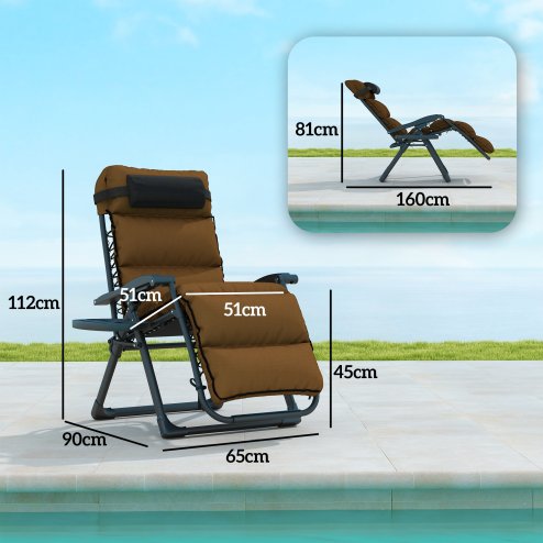 Outsunny Zero Gravity Chairs Set of 2, Folding Reclining Garden Chair, Outdoor Sun Lounger with Cushion, Garden Recliner Chairs with Headrest and Cup Phone Holder Tray for Beach, Brown