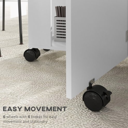 HOMCOM Mobile Folding Dining Table, Drop Leaf Table for Small Spaces with 2-tier Shelves, Small Kitchen Table With 6 Wheels, White