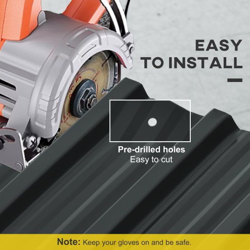 Outsunny Corrugated Roofing Sheets, Pack of 12, Galvanised Metal Roofing Sheets for Greenhouse, Garage, Storage Shed, Carport, 129 x 45cm, Dark Grey