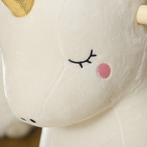 AIYAPLAY Rocking Horse, Kids Ride On Horse with Unicorn Design, Sounds, Plush Ride On Toy for Ages 2-4 Years, White