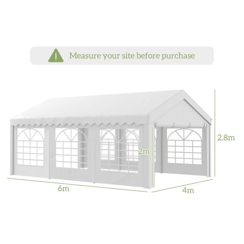 Outsunny 6m x 4m Marquee Party Tent, Heavy Duty Wedding Canopy with Sidewalls, Doors, Windows, Galvanised Garden Gazebo for Parties Events, White