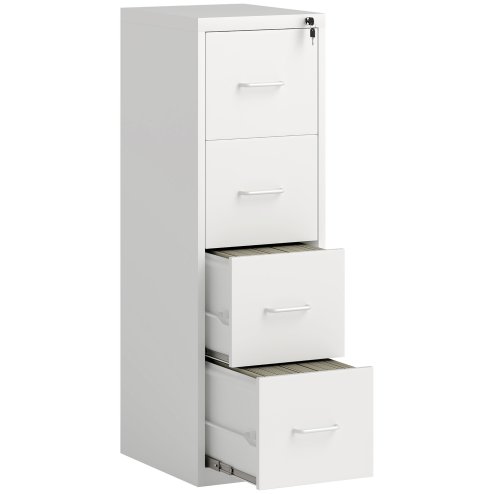 HOMCOM 4 Drawer Filing Cabinet, Vertical File Cabinet with Adjustable Hanging Bar for A4 and Letter Size, Steel Printer Stand for Home Office, White