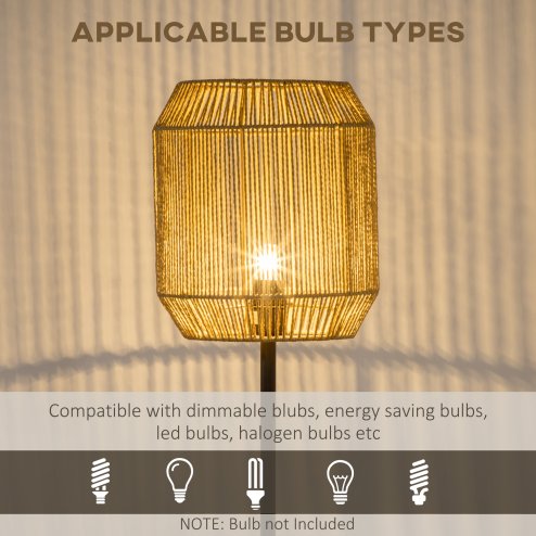 HOMCOM Farmhouse Wicker Floor Lamp, Standing Lamp with Hand Woven Rattan Lampshade, Lamps for Living Room, Bedroom, Bulb not Included, Natural