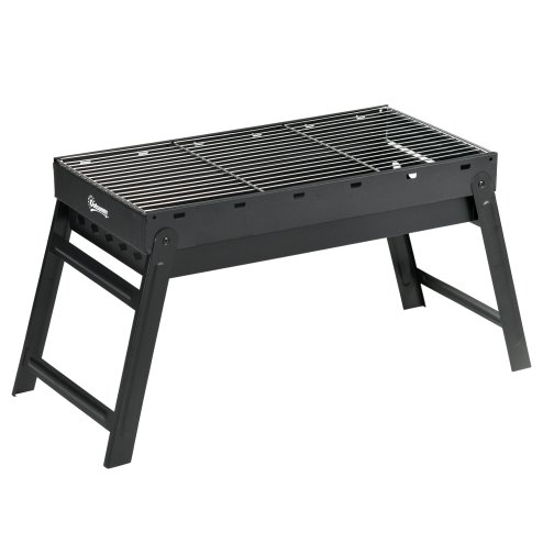 Outsunny Portable Charcoal Grill with Pull-Out Charcoal Basin, Folding Tabletop Barbecue, Compact Camping BBQ, Galvanised Metal, 73 x 31 x 38 cm, Black