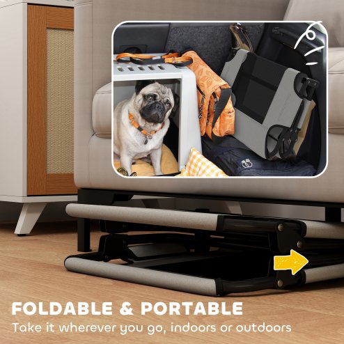 PawHut Raised Dog Bed, Portable Elevated Pet Cot with Breathable Mesh for Indoor Outdoor, for Small Medium Dogs, 75 x 51 x 18 cm, Light Grey