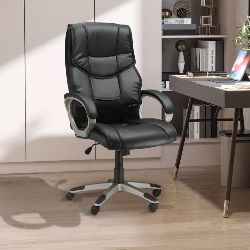 HOMCOM High Back Computer Office Chair Faux Leather Swivel Desk Chair with Adjustable Height Rocking Function