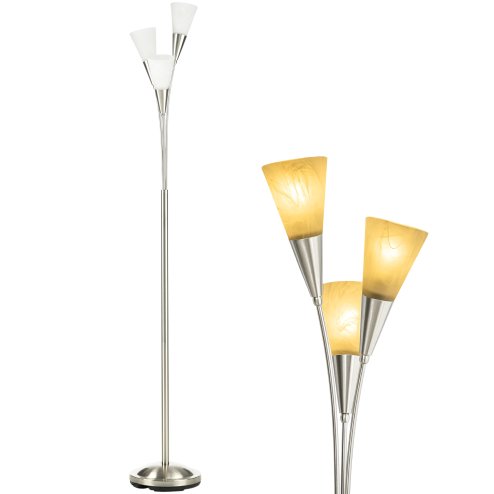 HOMCOM 3-Light Upright Floor Lamps for Living Room, Modern Standing Lamp for Bedroom with Steel Base, Bulb not Included, Silver