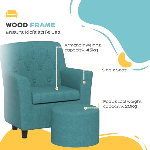 AIYAPLAY Kids Sofa Set, Toddler Chair with Footrest, Single Seater Kids Armchair for Playroom Bedroom, Blue