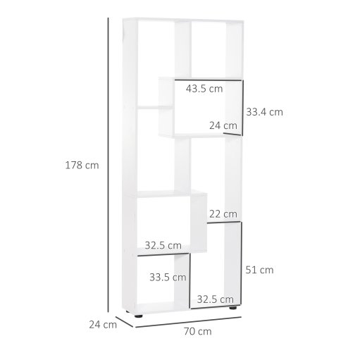 HOMCOM 8-Tier Freestanding Bookcase w/ Melamine Surface Anti-Tipping Foot Pads Home Display Storage Grid Stand Bedroom Living Room Furniture Modern Style 