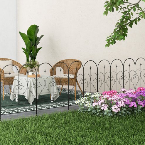 Outsunny Decoration Garden Fence, 32in x 10ft Outdoor Picket Fence Panels, 5PCs Rustproof Metal Wire Landscape Flower Bed Border Edging Animal Barrier, Black