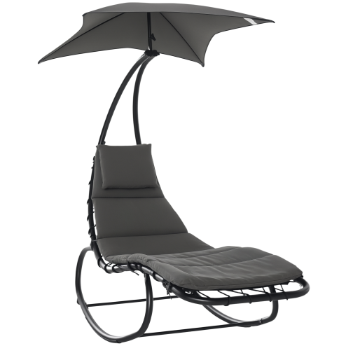 Outsunny Patio Rocking Chaise Lounge Rocking Bed with Canopy Cushion Headrest Pillow