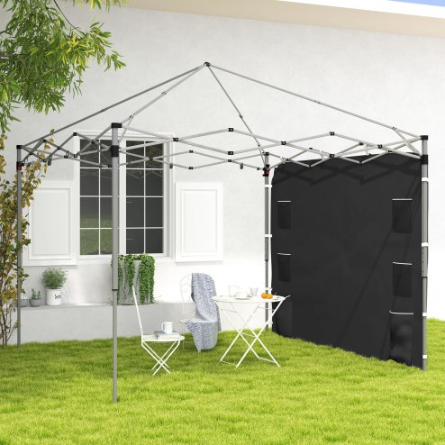 Outsunny Gazebo Side Panel, Canopy Sidewall Panel with 4 Mesh Bags and 2 Storage Pockets for 3 x 3 m Straight Leg Pop Up Gazebos, 1 Pack Sidewall Only, Black