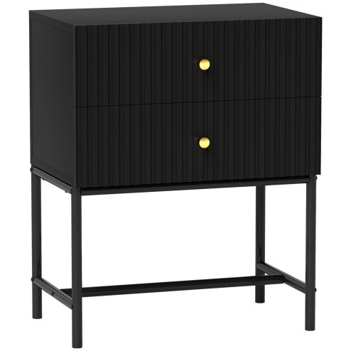 HOMCOM Bedside Table with 2 Drawers, Modern Bedside Cabinet with Storage and Metal Legs for Bedroom, Living Room, Black