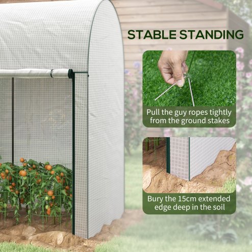 Outsunny Walk-In Greenhouse with Zipped Roll Up Doors, Small Tomato Greenhouse with Plastic Cover and Arched Top for Flowers, Vegetables and Herbs, 200 x 100 x 178cm, White