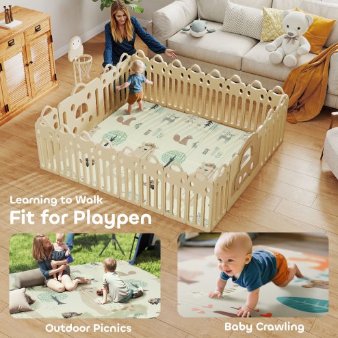 AIYAPLAY Baby Play Mat Double Sided, Foldable & Reversible Activity Playmat, Waterproof Kids Foam Crawling Mat for Outdoor Indoor Playtime Picnics, 196 x 176 x 1.5cm, Animal Theme