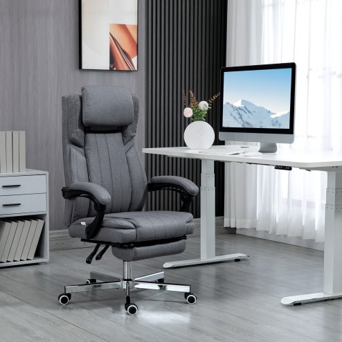 HOMCOM Executive Office Chair, High Back Computer Desk Chair with Adjustable Headrest, Footrest, Reclining Office Chair, Dark Grey