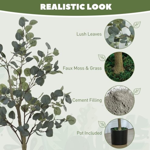 HOMCOM Set of 2 Decorative Artificial Tree, 4ft/ 120cm Silk Eucalyptus Trees with 230 Silver Dollar Leaves in Pot, Fake Plants for Home, Office, Living Room, Indoor Decor