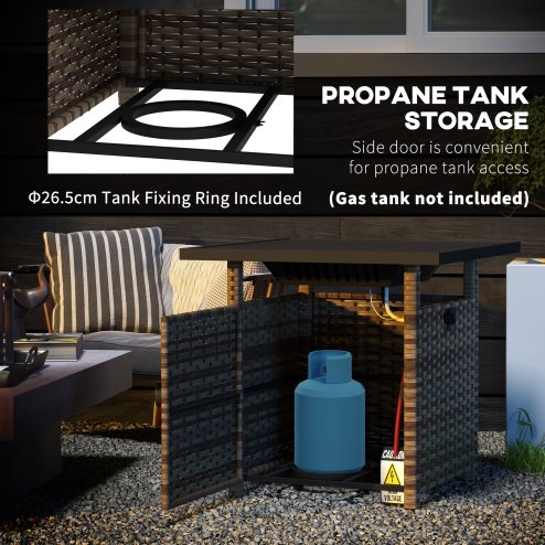 Outsunny Outdoor Rattan Gas Fire Pit Table, 50,000 BTU Square Garden Table with Fire Pit, Rain Cover, Wind Guard, Pulse-Ignition and Volcanic Rock, 72.5 x 72.5 x 67.5 cm, Mixed Brown