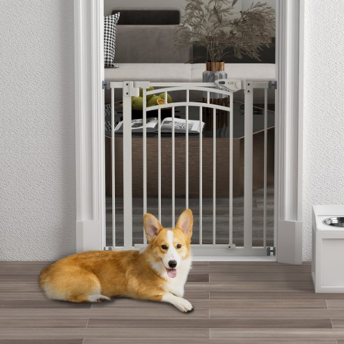 PawHut Dog Stair Gate, Pressure Fit Dog Safety Gate with Automatic Closing System, Double Locking, for Stairs, Doors, Hallways, House, 74-80cm Width, White