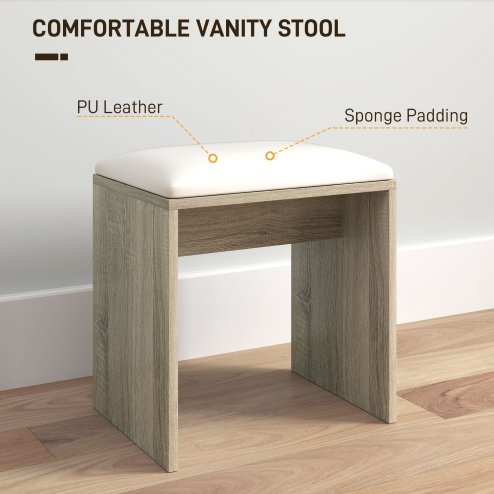 HOMCOM Dressing Table with Mirror and Stool, Vanity Table, Modern Makeup Desk with Drawer, Storage Cabinet and Adjustable Shelf for Bedroom, Natural Wood Finish