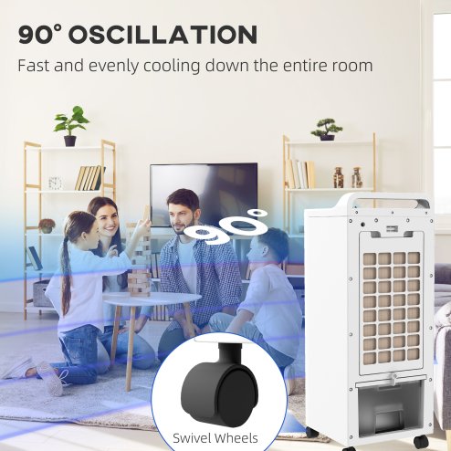 HOMCOM Portable Air Cooler, 3-in-1 Evaporative Air Cooler with 5L Water Tank, Oscillation, 3 Fan Speeds, 3 Modes, 2 Ice Packs, 7H Timer, LED Display, for Home Office