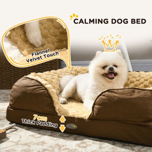 PawHut Dog Sofa Bed Pet Bed Dog Mattress with Removable Washable Cover, Anti-Slip Bottom, for Small Sized Dogs, 70L x 50W x 18Hcm - Brown