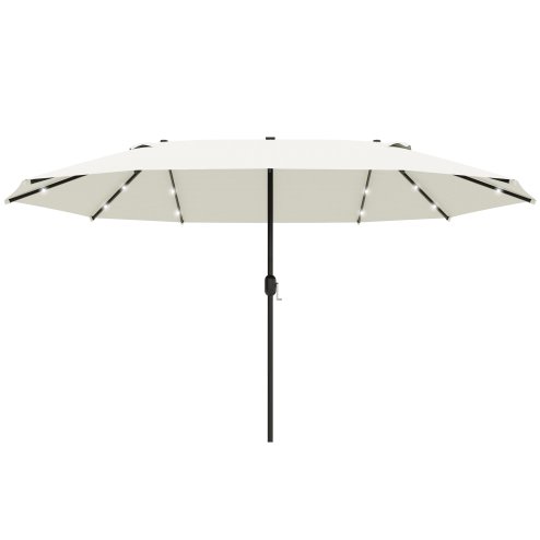 Outsunny 4.4m Double-Sided Sun Umbrella Garden Parasol Patio Sun Shade Outdoor with LED Solar Light, NO BASE INCLUDED, Cream White