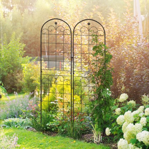 Outsunny Set of 2 Garden Trellis, Metal Trellis for Climbing Plants Support Frames, 50 x 180cm, Floral Design