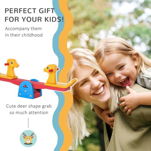 HOMCOM Seesaw for Children, Teeter Totter with Easy-Grip Handles for 1-4 Years, Indoor Outdoor Playground Equipment with 2 Seats, Multicolour