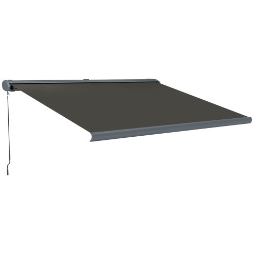 Outsunny 4 x 3(m) Full Cassette Electric Awning with Remote Controller, Aluminium Frame DIY Retractable Garden Awning, UPF50+ Sun Shade Canopy for Deck Door Window, Dark Grey