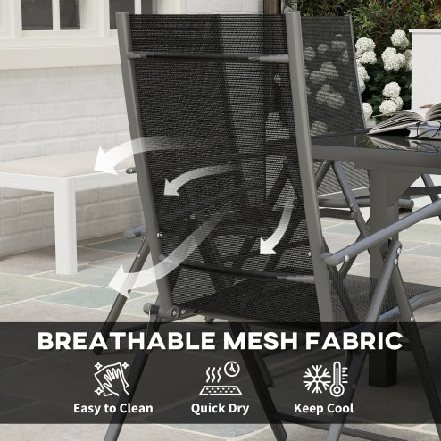 Outsunny 7 Piece Outdoor Dining Set, Garden Furniture Set with Extendable Table and 6 Folding Chairs, Outdoor Conversation Set with 5mm Tempered Glass Top & Aluminium Frame, for Patio, Balcony, Deck