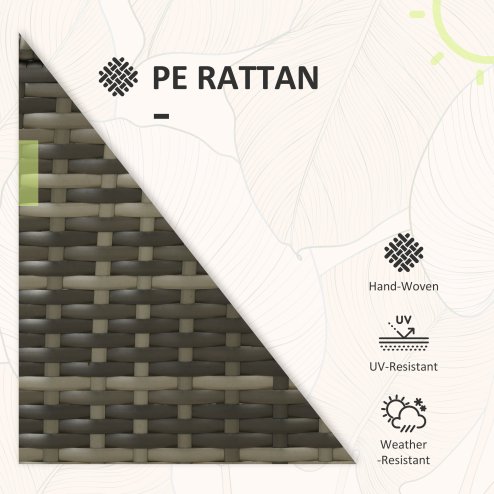 Outsunny 3 Pieces Garden Rattan Bistro Set with Adjustable Backrest, Balcony Conversation Furniture Set with 2 Armchairs Tempered Glass Coffee Table, Cushions, Storage Function - Mix-Grey