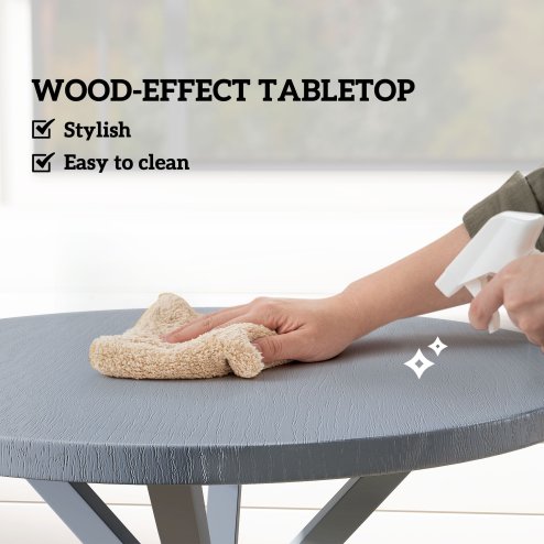 Outsunny Garden Table, 85cm Round Outdoor Dining Table with Steel Frame, Wood Effect Top, for Balcony, Deck, Dark Grey