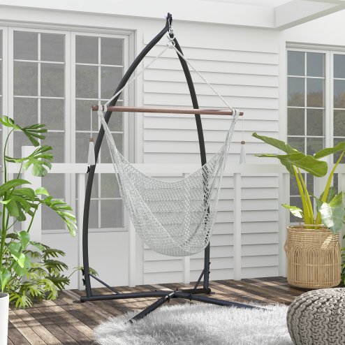 Outsunny Hammock Chair Stand, Hanging Heavy Duty Metal Frame Hammock Stand with Chain, for Hanging Hammock Air Porch Swing Chair, Egg Chair, Indoor & Outdoor Use, Black