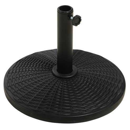 Outsunny 11.5 kg Round Cement Parasol Base, Umbrella Stand Holder with Rattan Style Pattern for 38, 48 mm Poles for Outdoor, Garden, Black