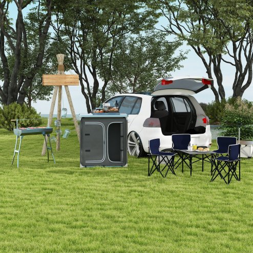 Outsunny Aluminum Camping Cupboard, Camping Kitchen Station Cook Table with 3-Shelf, Storage Organiser for BBQ Party Picnics Backyards with Carrying Bag