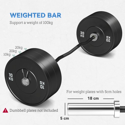 SPORTNOW 4ft Barbell Bar up to 100kg for 5cm Weight Plates with Spring Clips, Home Gym Weight Lifting Bar, 8kg