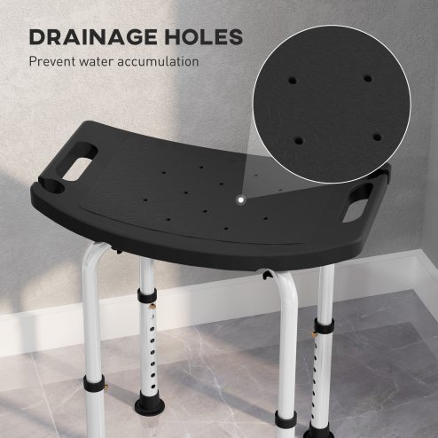 HOMCOM Height Adjustable Shower Stool, Aluminium Shower Chair, Non-Slip Bath Stool for Elderly, Disabled, Seniors, Pregnant