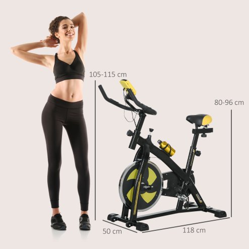 SPORTNOW Indoor Exercise Bike, Stationary Bike, Cycling Machine with Adjustable Seat and Resistance, Heart Rate Sensor, for Home Gym Workout, 8kg Flywheel, Yellow