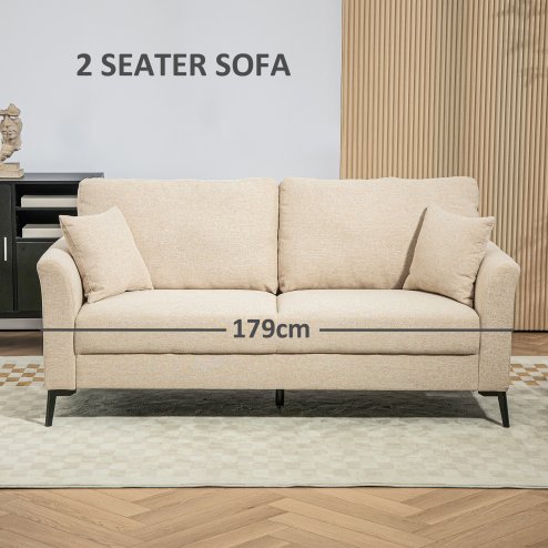 HOMCOM Modern 3 Seater Sofa, Upholstered Linen Fabric Sofa with Metal Legs, Wood Frame and Padded Cushion for Living Room Bedroom Office, Beige