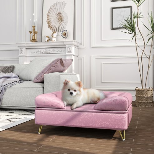 PawHut Dog Sofa Pet Couch Cat Chair with Removable Backrest, Soft Cushion, Washable Cover, for Small and Medium Sized Dogs, Pink