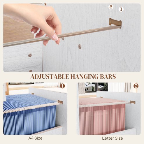 HOMCOM File Cabinet with 4 Drawers for Home Office, Vertical Filing Cabinet with Lock, Adjustable Hanging Bar for A4 and Letter Size, Ash Wood-Effect