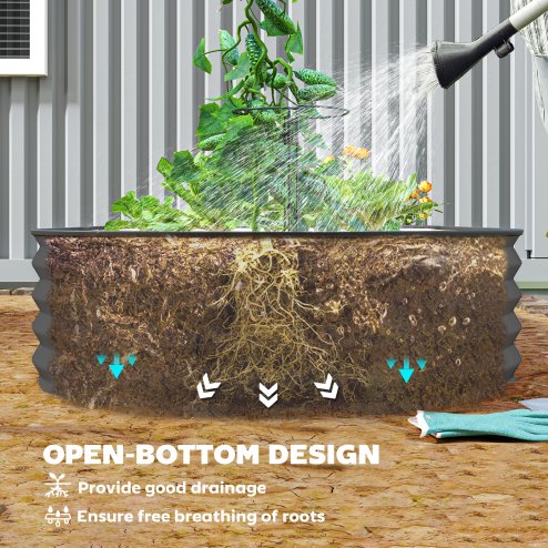Outsunny Set of 2 Raised Beds for Garden, Outdoor Galvanised Planter Box with Plant Support Stakes, Rubber Strap Edging and Bottomless for Flower, Vegetable, 181 x 93 x 30 cm, Dark Grey