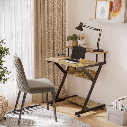 HOMCOM Industrial Computer Desk with Monitor Stand, 70 x 60cm Compact Desk for Small Spaces, Home Office Desk