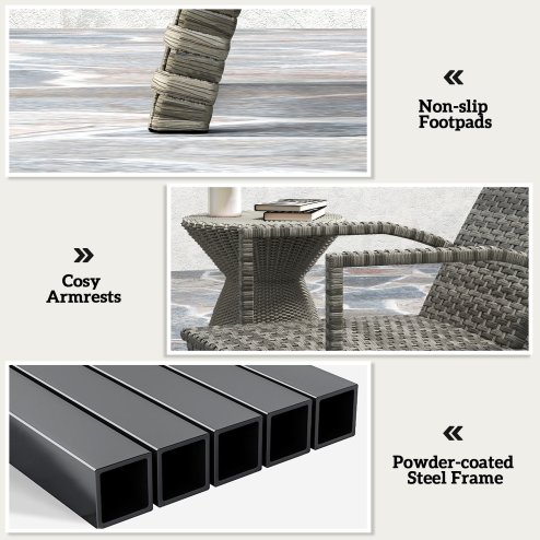 Outsunny PE Rattan Sun Lounger, Garden Lounger with 4-Level Adjustable Backrest, Outdoor Sunbed with Retractable Footrest for Balcony, Beach, Patio, Mixed-grey